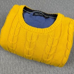 Nautica Yellow Cable Knit Cotton Sweater XXL